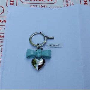 Coach Blue Bow Silver  Heart Charm Key Ring F65740